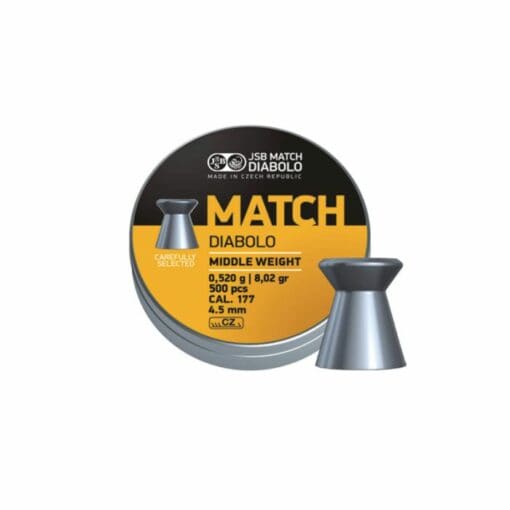 JSB DIABOLO MATCH MIDDLE WEIGHT 4.5MM 8.02 GRAIN 500/TIN