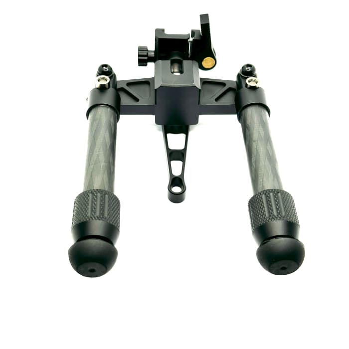 Wide-stance carbon fibre bipod with spike feet included -