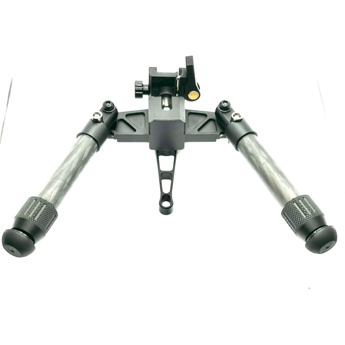 Wide-stance carbon fibre bipod with spike feet included -