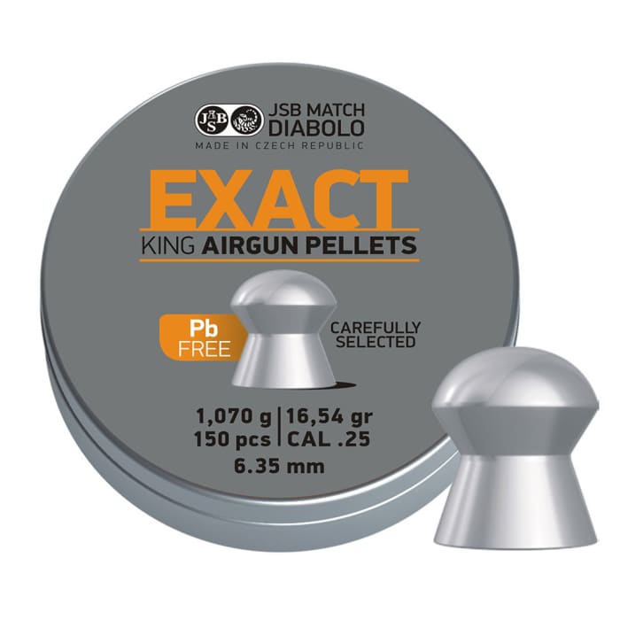 JSB Diabolo Exact King Lead-Free 6.35mm .25 Cal 16.54 Grain Airgun Pellets