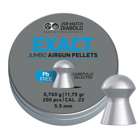 JSB Diabolo Jumbo Exact Lead-Free 5.52mm .22 Cal 11.75 Grain Airgun Pellets