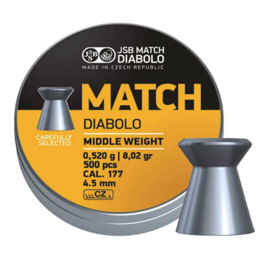 JSB Diabolo Yellow Match Diabolo Middle Weight 4.5mm .177 Cal 8.02 Grain Airgun Pellets, 500 pc