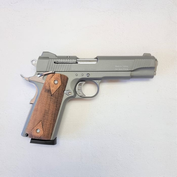 Kuzey 911 Blank Firing Signal Gun - smoked with wooden Grip