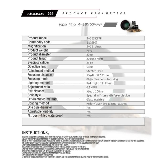 T-EAGLE SCOPE 4-16X50FFP VIPER