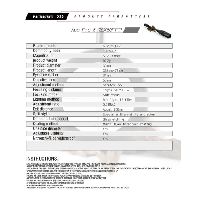 T-EAGLE SCOPE 5-20X50 FFP VIPER